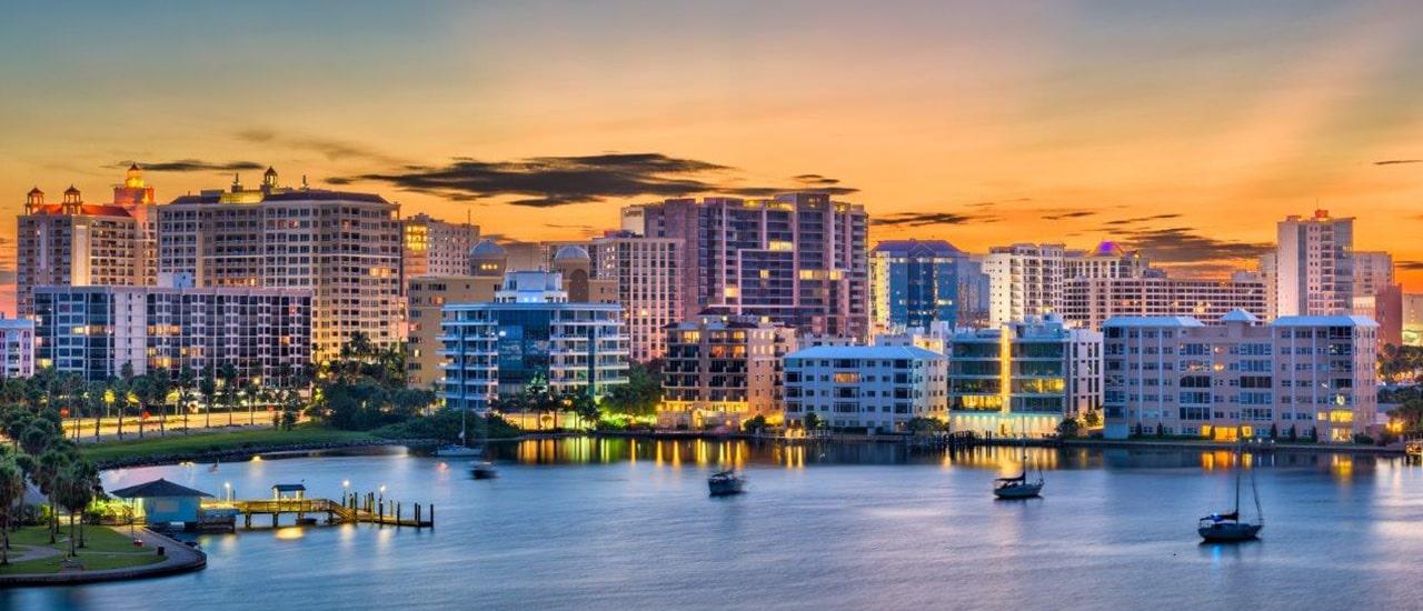 Downtown Sarasota skyline showcasing the city's continued growth and waterfront lifestyle.